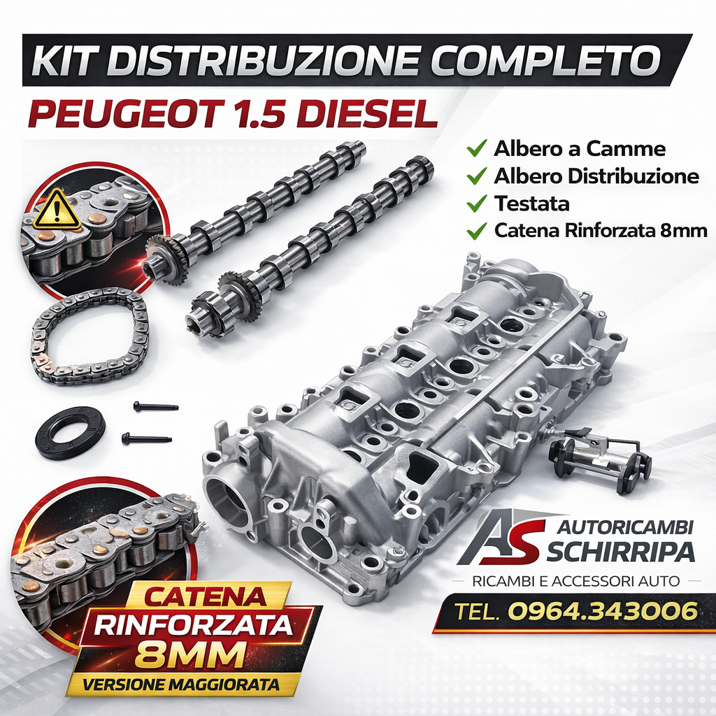 Kit Albero a Camme Completo con Catena Maggiorata 8 mm, Albero Distribuzione e Testata per 1.5 BlueHDi – O.E. 1697054780