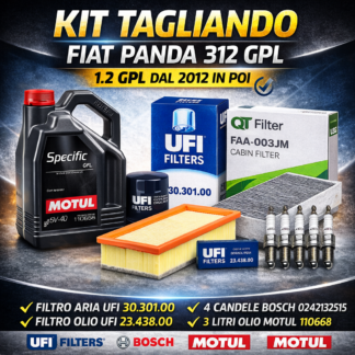 Kit Tagliando Fiat Panda 312 1.2 GPL – Filtri UFI + 4 Candele Bosch + Olio Motul GPL